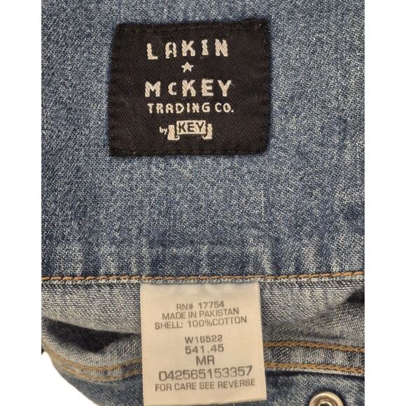 Lakin McKey Denim Western Shirt Pearl Snaps Men Medium Cotton Long Sleeves - Picture 6 of 10